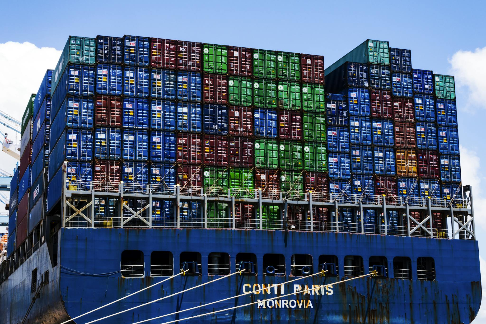 view of a loaded with containers cargo